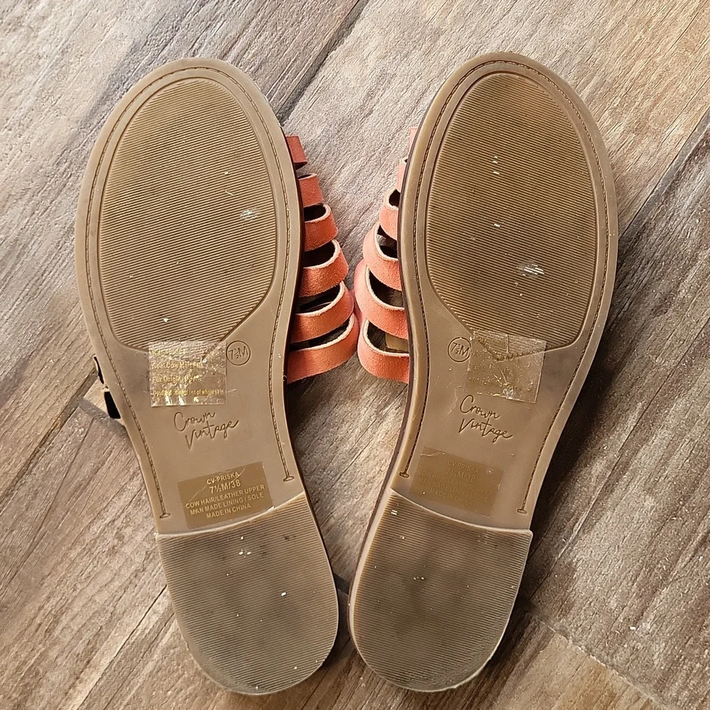 Crown Vintage Animal Print Cow Hair and Coral Leather Sandal Slides, 7.5 - Picture 9 of 11